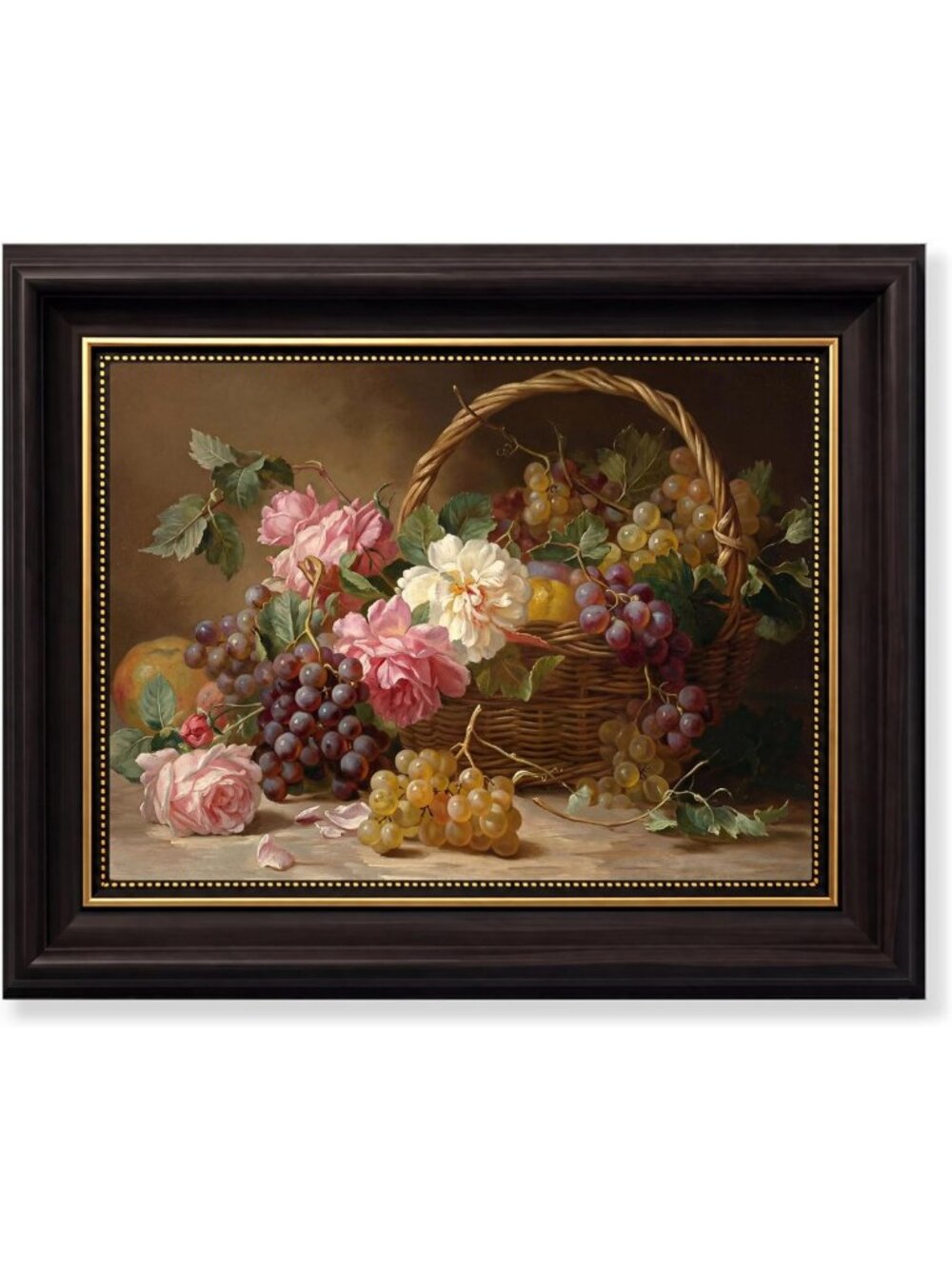 Vintage Grape Basket Wall Art | Fruit Still Life Kitchen Decor | Rustic Home